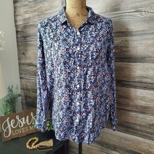 Blue Floral Top Women's XL Long Sleeve Button Up Roebuck and Co